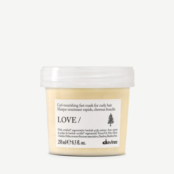Davines-70119SLC-LOVE-CURL-MASK-250ML-8004608302063-1 Ravitseva, kiharia korostava EHC LOVE CURL tehohoito, joka korostaa kiharien muotoa ja erottelevuutta.